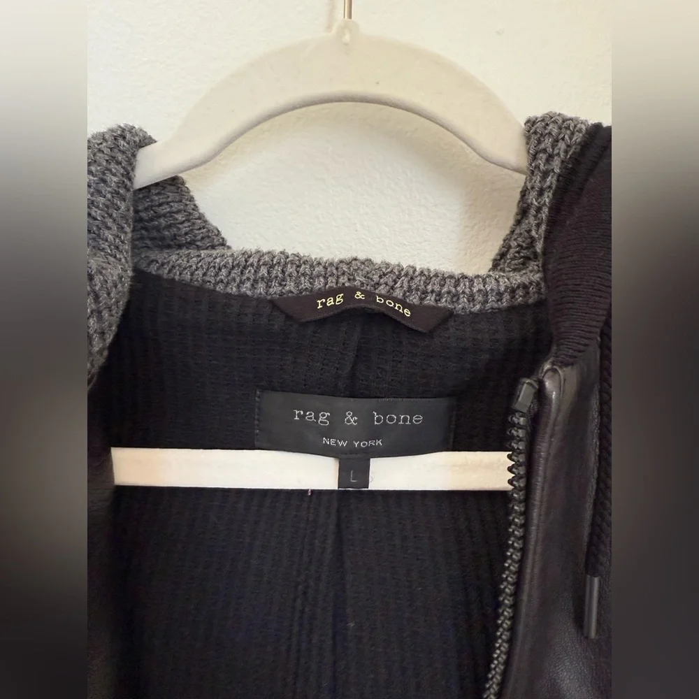 Rag & Bone Men's Hooded Lamb Leather Jacket Size Large BLACK - Picture 4 of 6